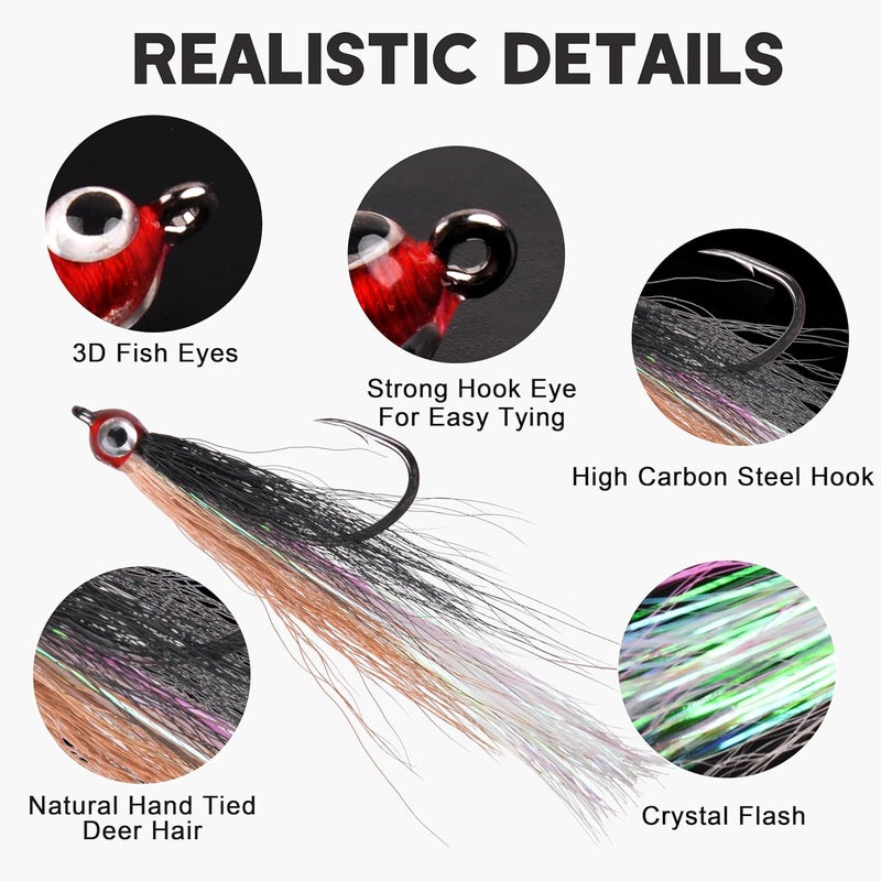 SILANON Clouser Minnow Fishing Flies Streamer Fly Fishing Lure Saltwater Striped Bass Flies Fishing Bucktail Teaser Hook Lures for Flounder Saltwater Freshwater Fishing - Image 2